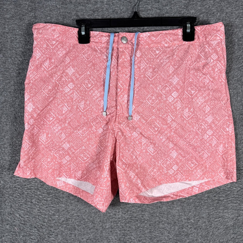 Peter Millar Swim Trunks Mens XL Pink Geometric Mosaic Crown Crafted Board Short